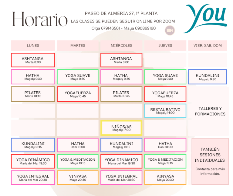 Clases de yoga almeria HORARIO
